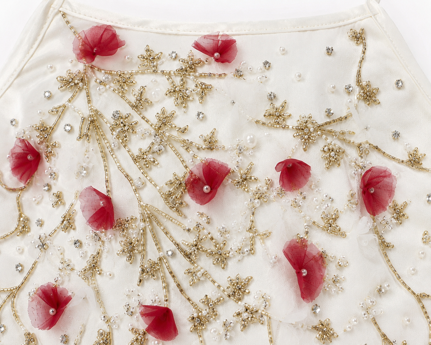Ivory berry party dress for girls with pearls rhinestones and floral details