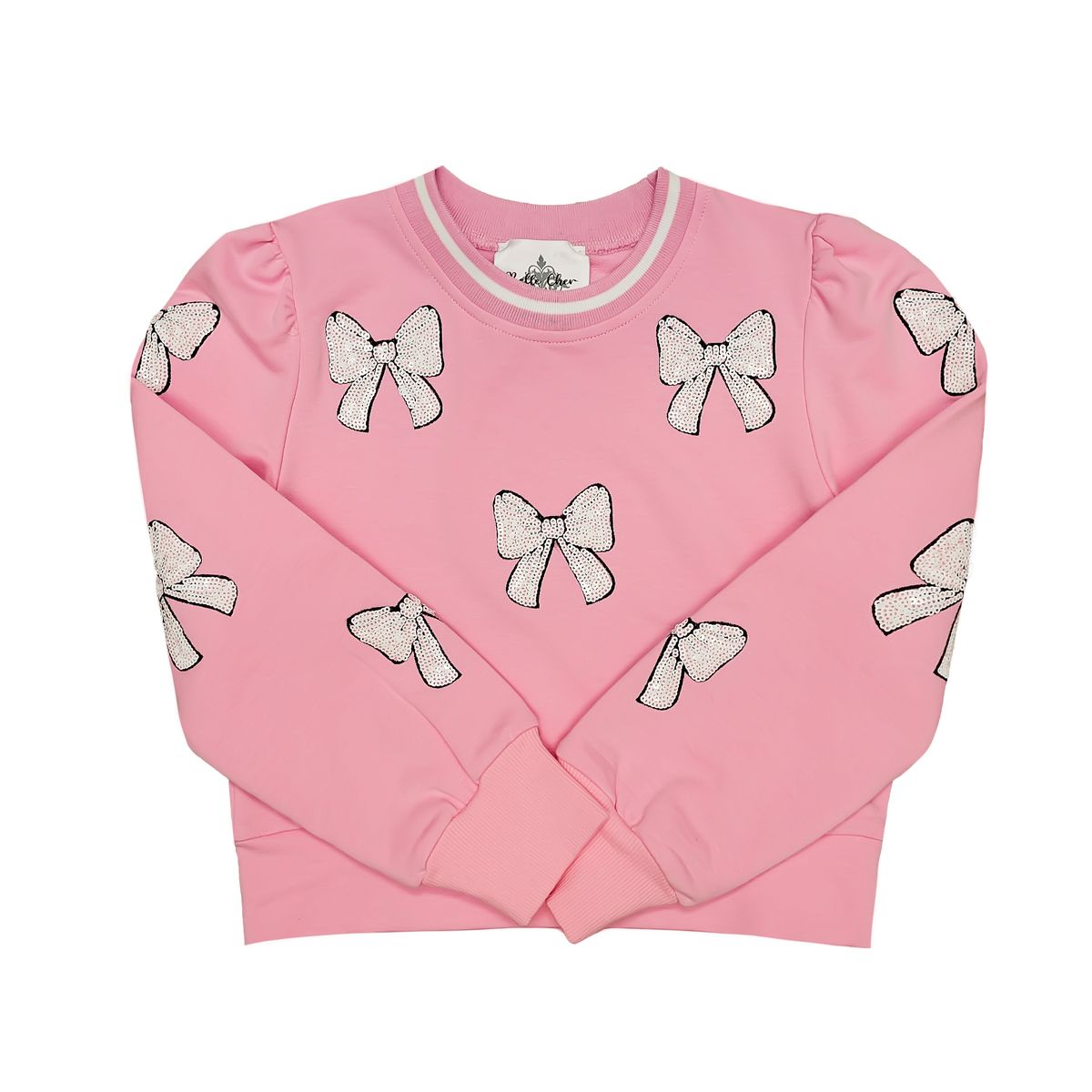 Belle Cher baby pink sweatshirt with white sequin bow details