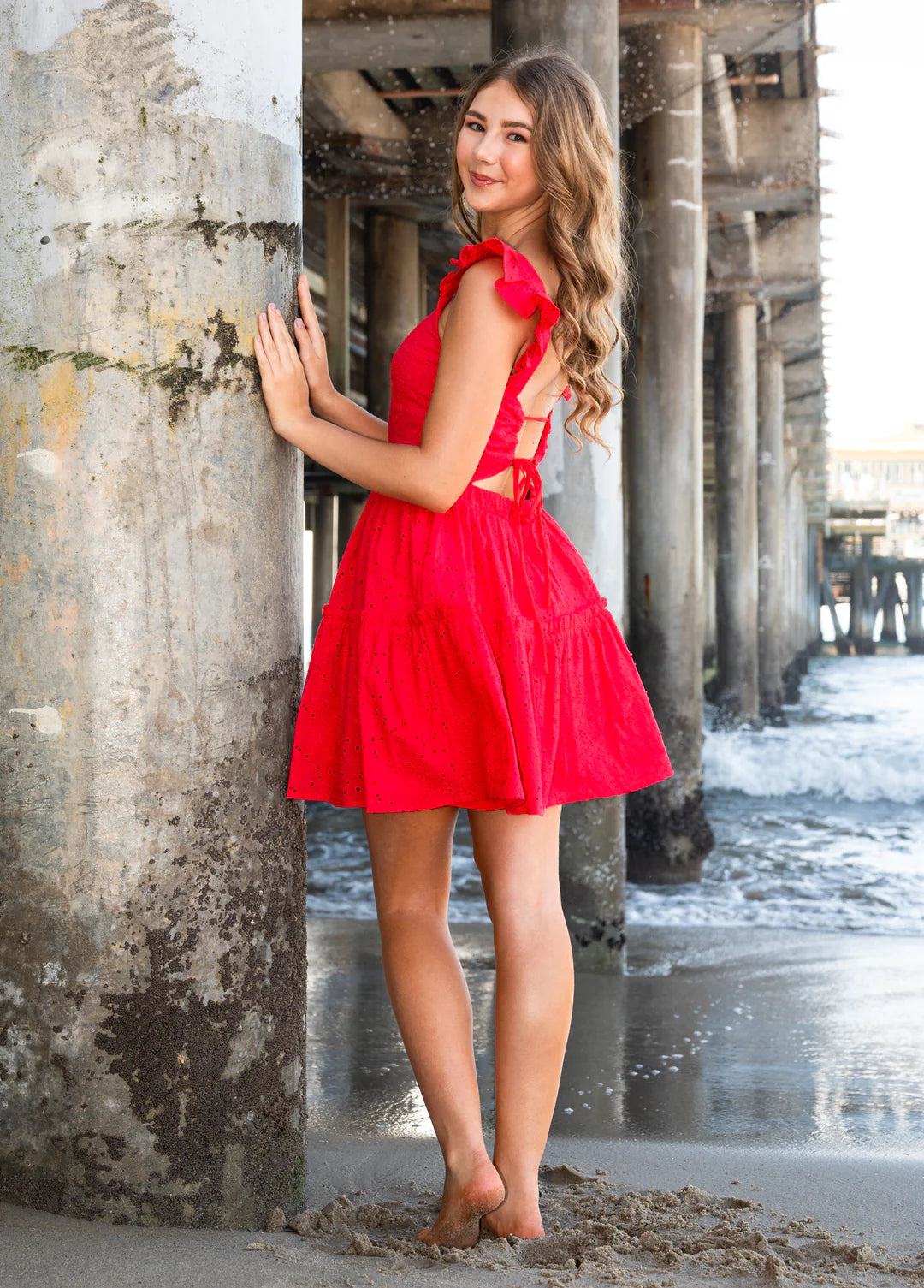 Miss Behave Girls Bianca Dress - Red Eyelet
