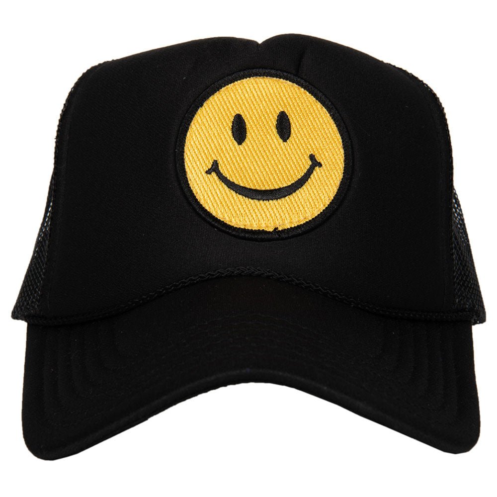 Black/Yellow Smiley Face Tween/Adult Trucker Hat - Everything But The PrincessKatydid