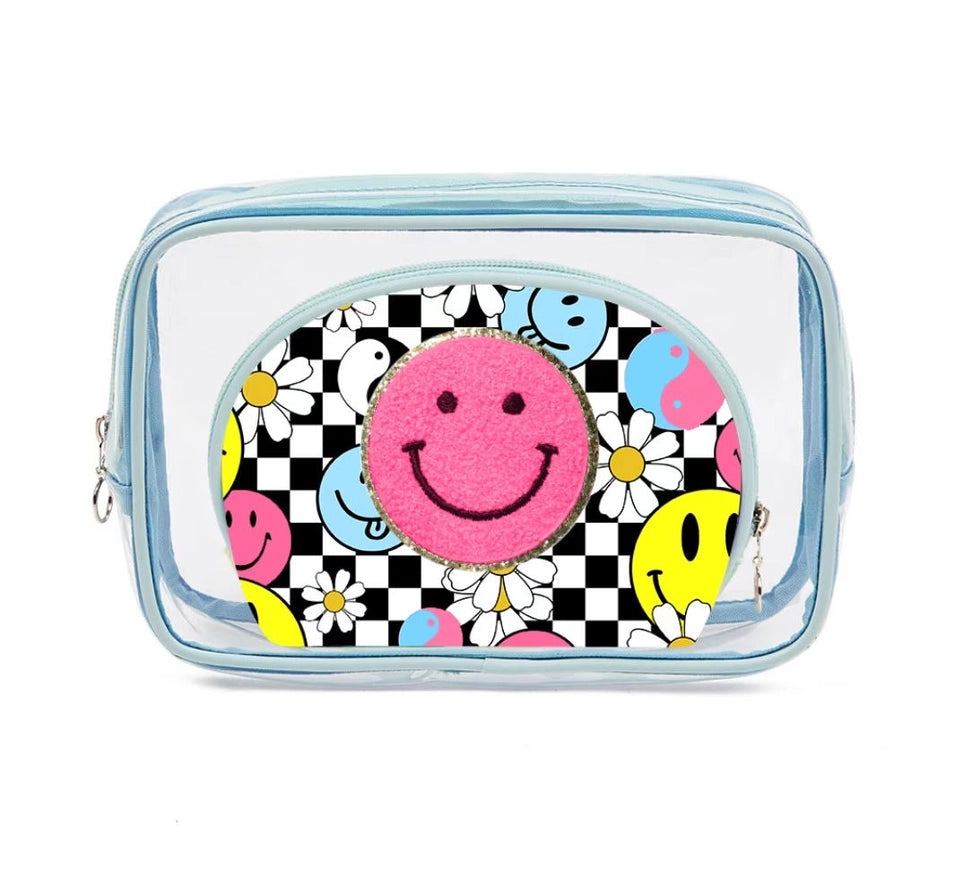 2 Pack Smiley Face Varsity Collection Clear Cosmetic Bag