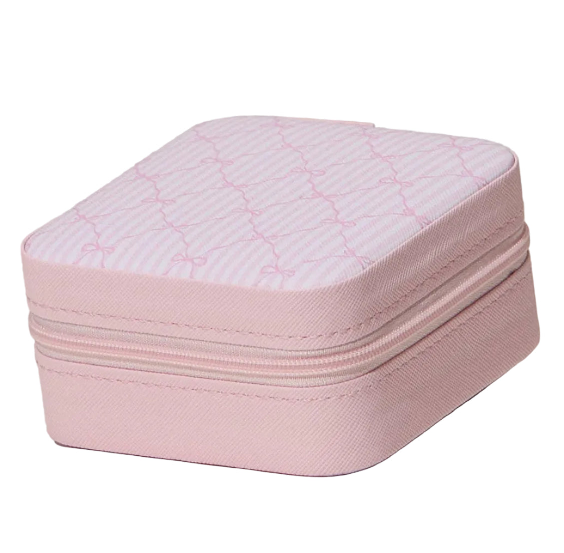 Pink quilted jewelry box on a beige background