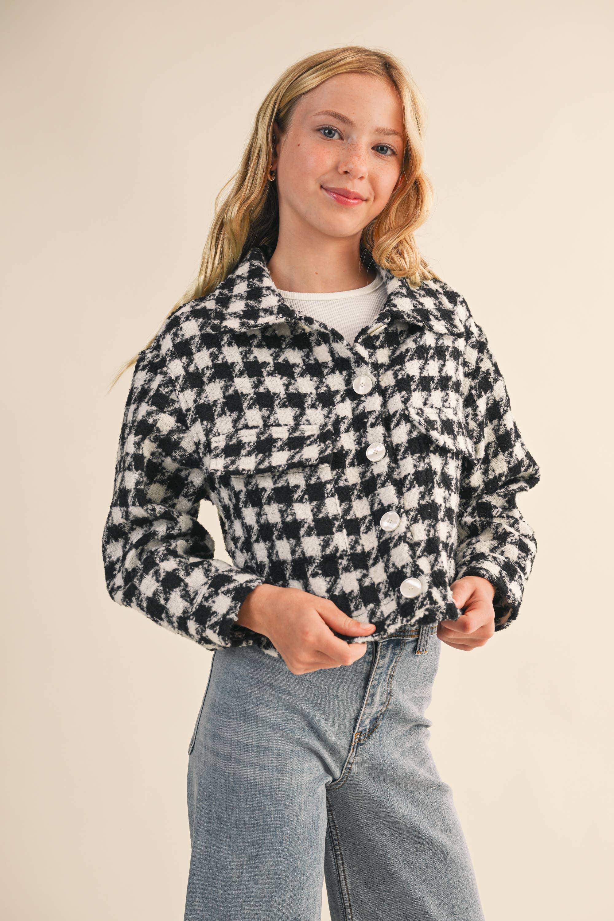 Heart & Arrow Tweed Houndstooth Cropped Jacket
