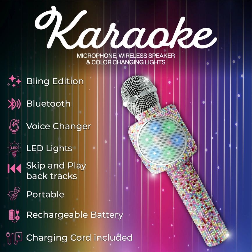 Micrófono de karaoke y altavoz Bluetooth con purpurina de arcoíris