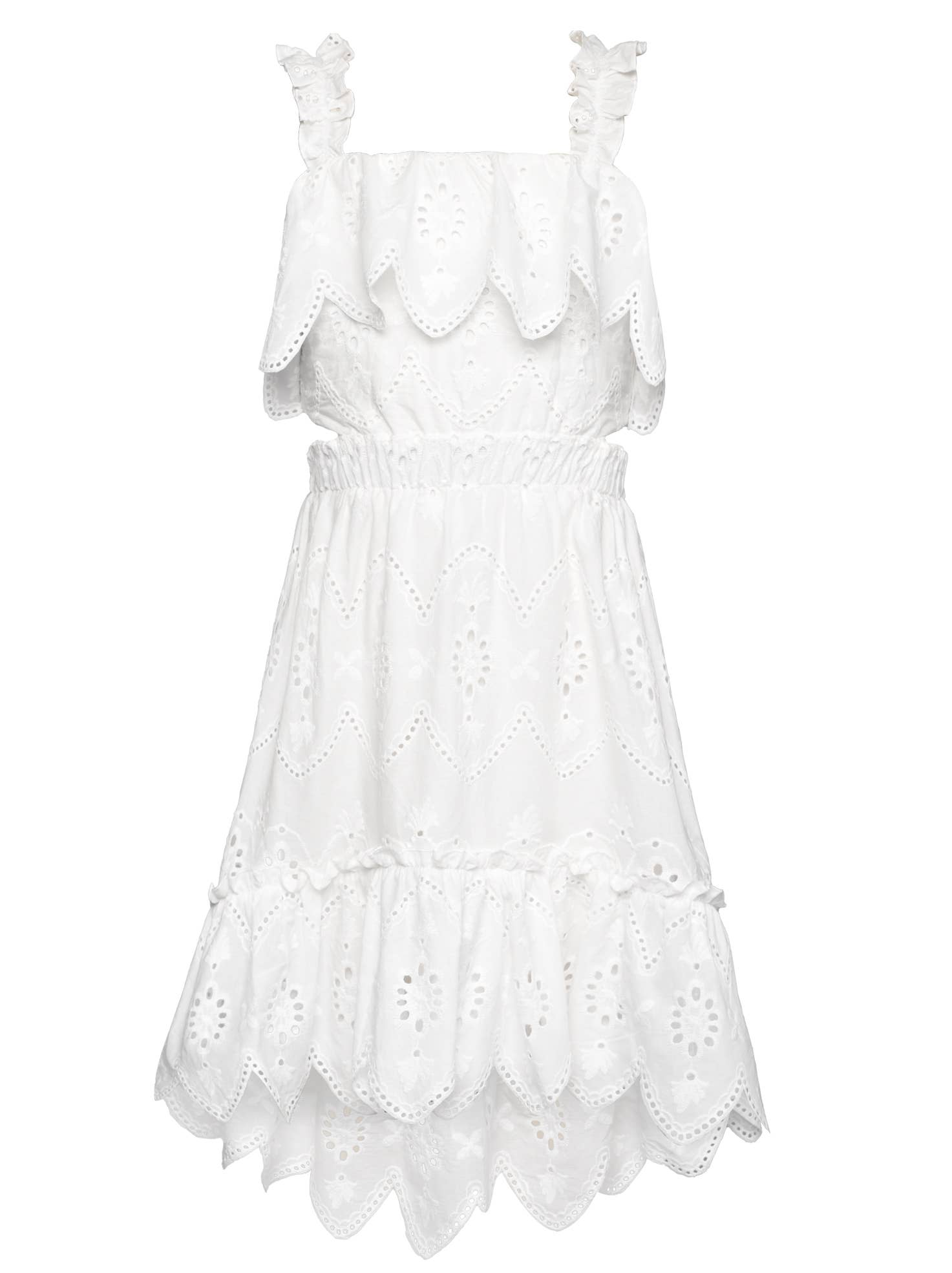Hannah Banana Eyelet Scalloped Hem Dress - White