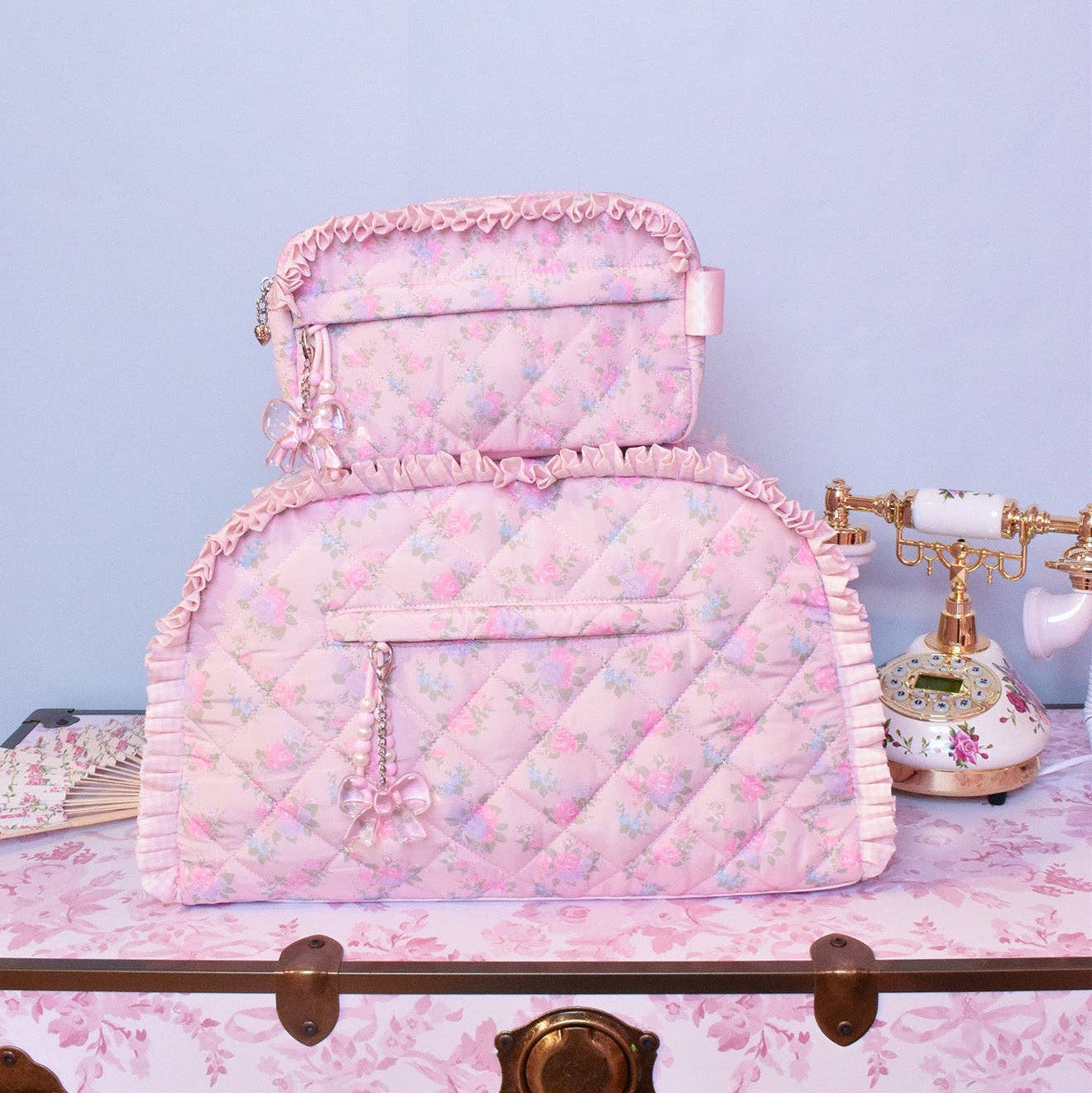 Quilted Floral Printed Medium Duffle Bag