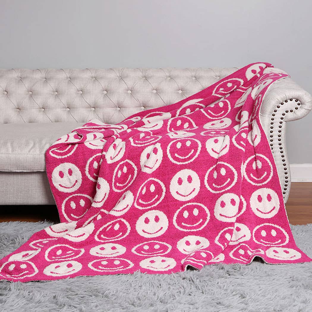 Happy Face Patterned Throw Blanket 50 X 60- Hot Pink