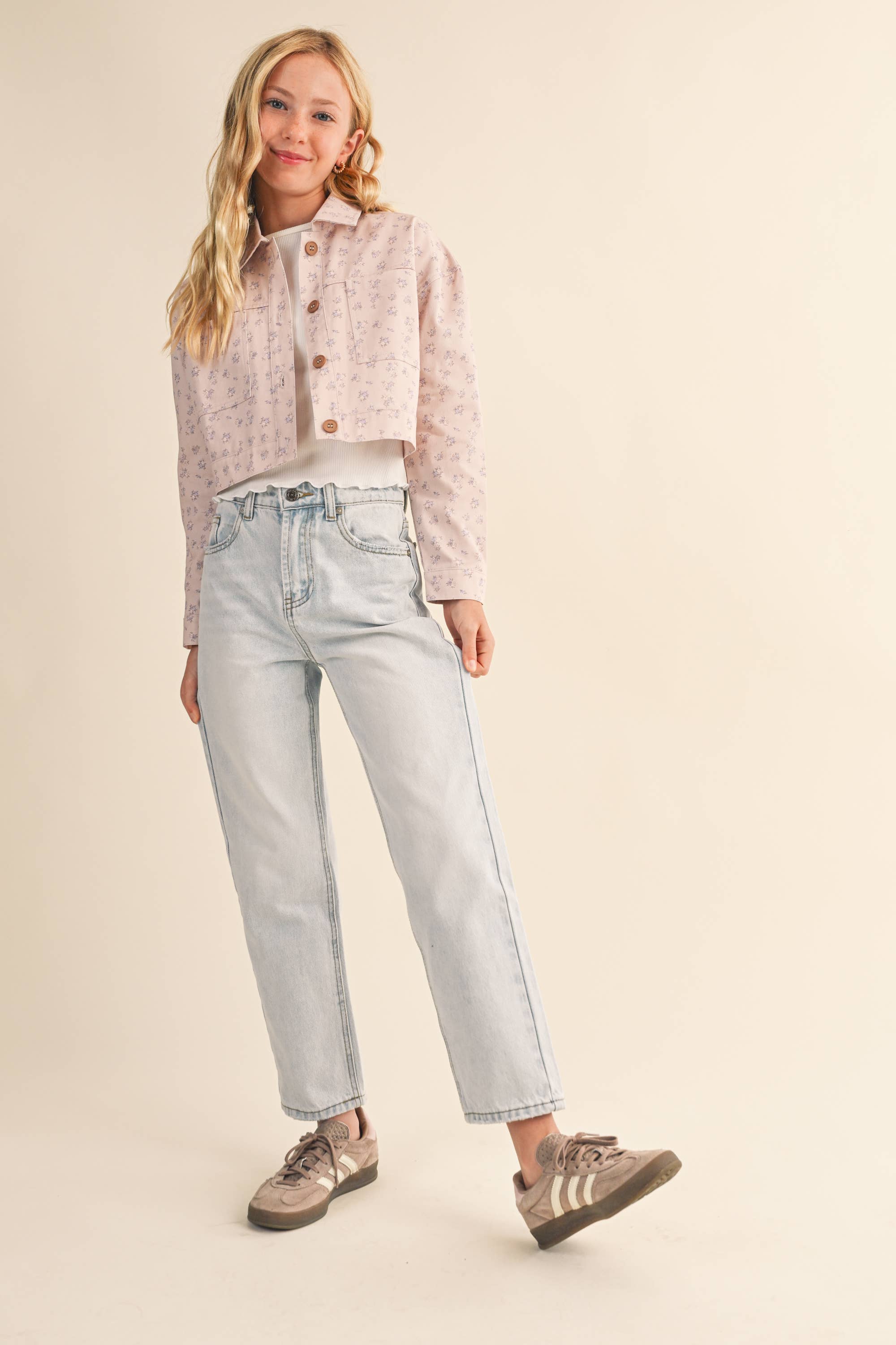 Heart & Arrow Tween Cropped Jacket- Pink Plaid