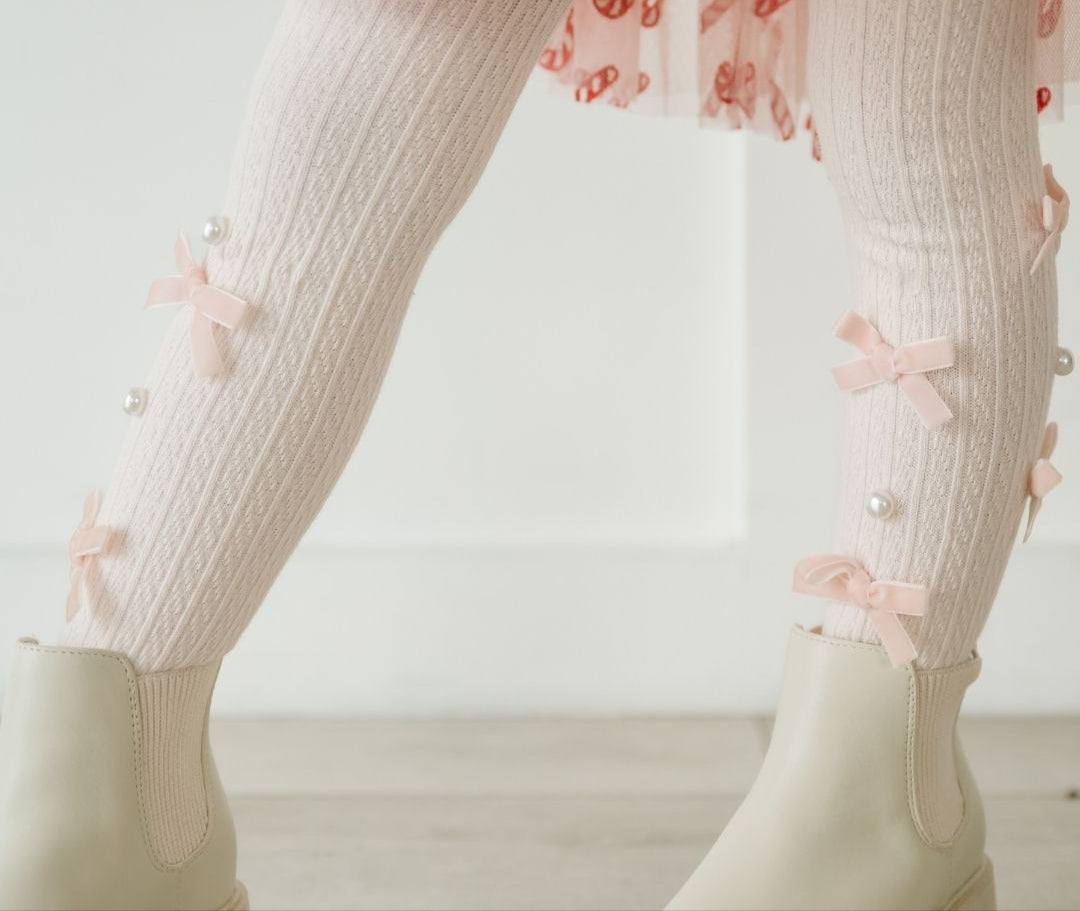 Sweet Wink Pink Velvet Bows + Pearls Tights