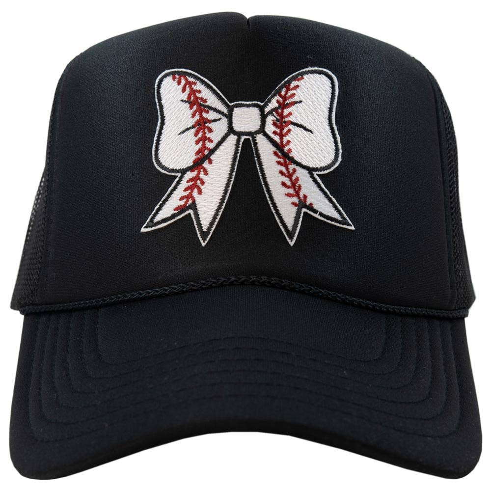 Baseball Bow Coquette Patch Trucker Hat-White