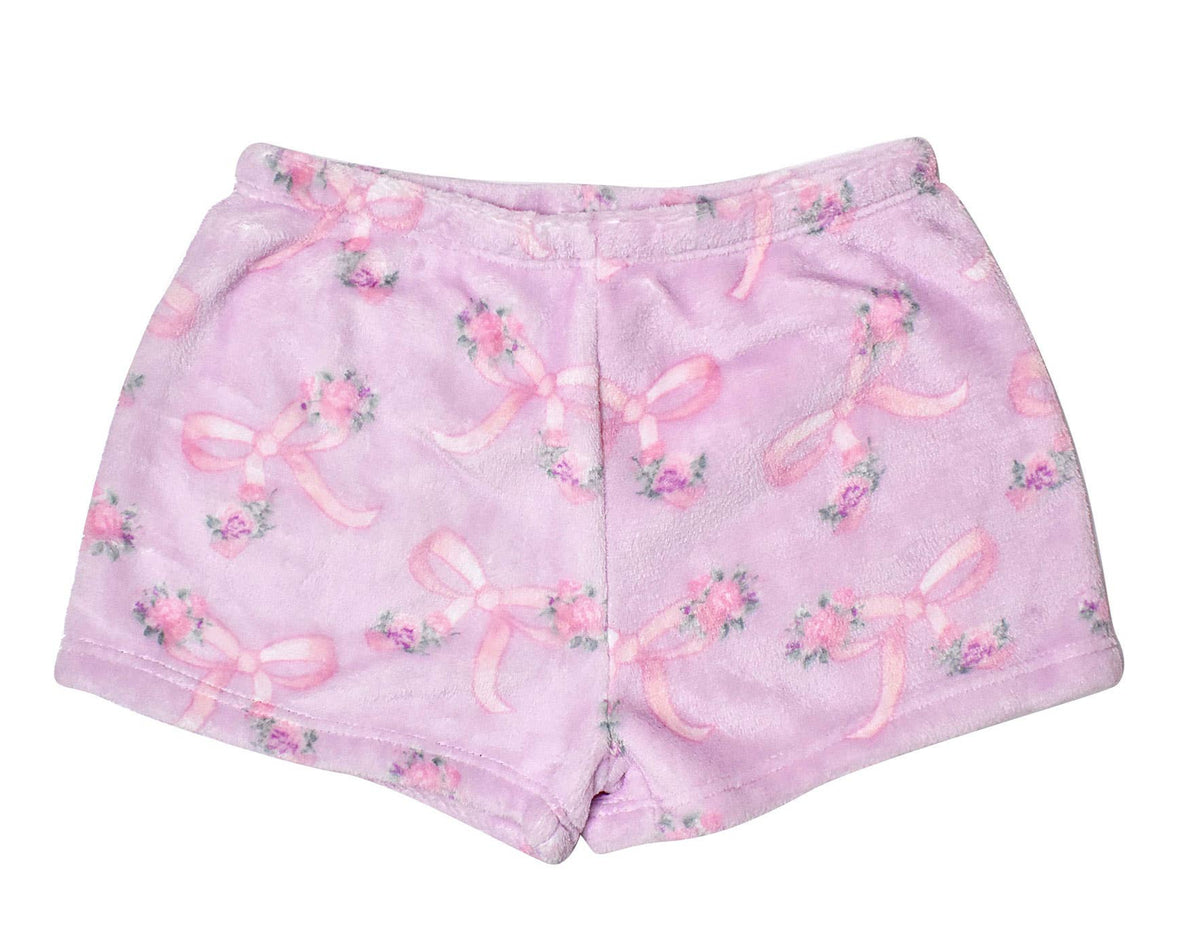 Fleece Printed Cozy Shorts-Orchid Floral Bow Print