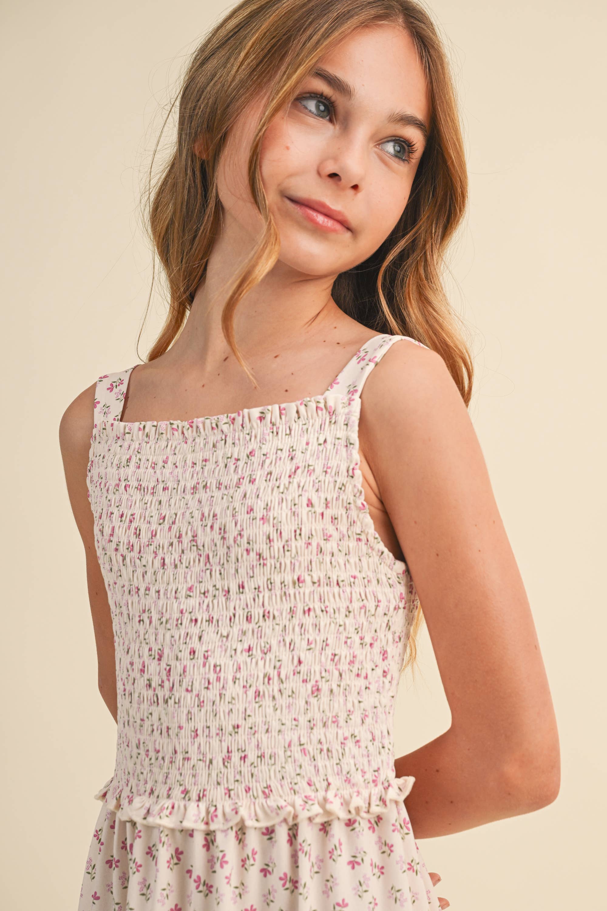 Heart & Arrow Tween Smocked Floral Midi Dress