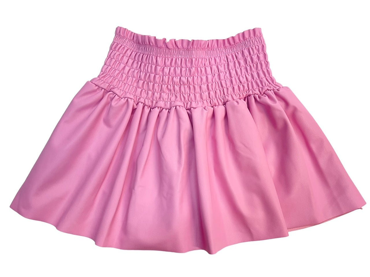 Cheryl Creations Bubblegum Pink Smocked Pleather Skirt (Built in Shorts) - Everything But The PrincessCheryl