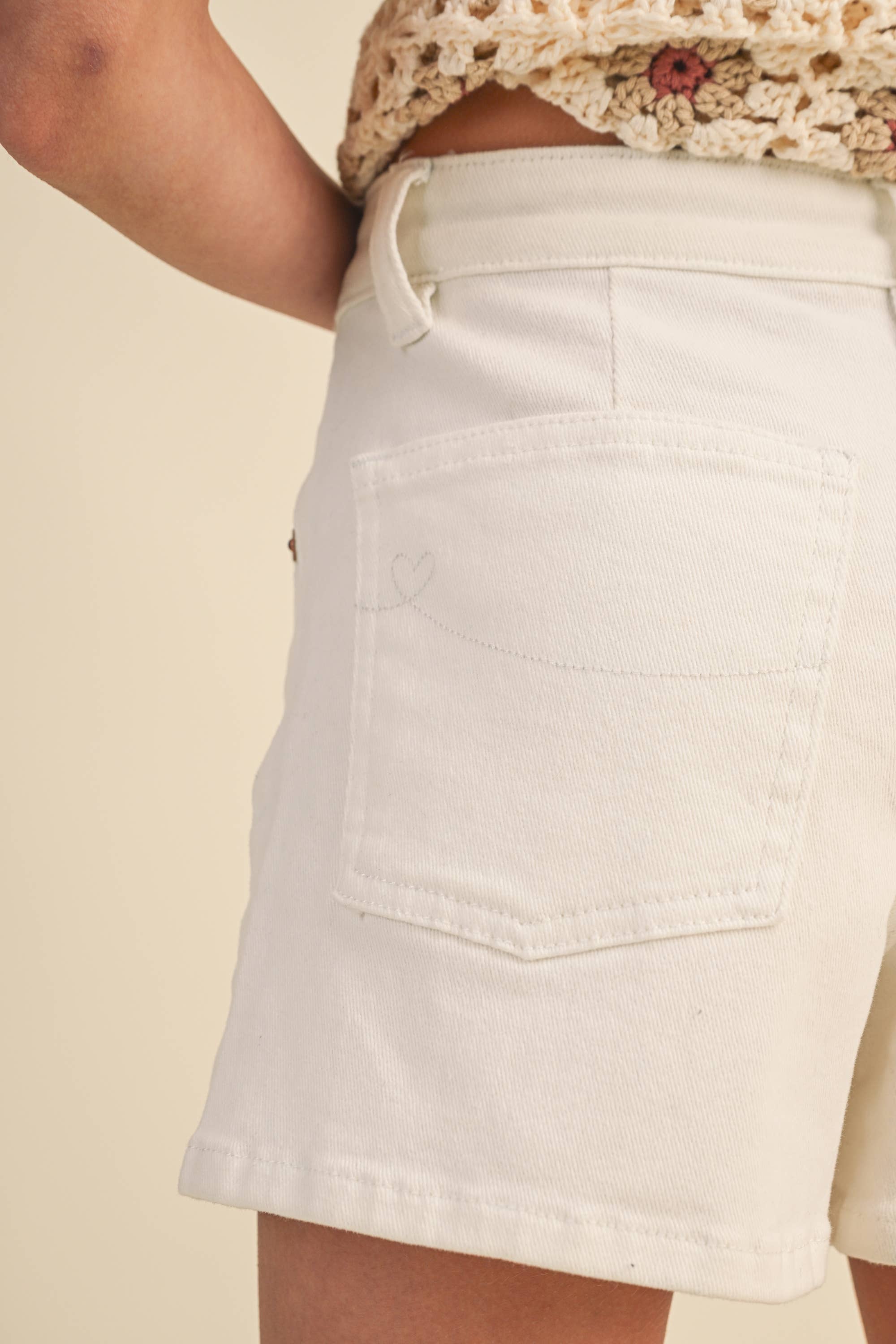 Heart & Arrow Tween Denim Skort - White  * Built In Shorts *