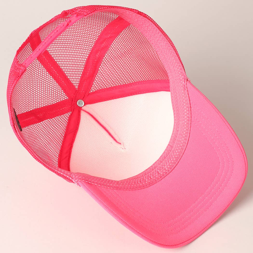 Rhinestone Bow Patch Trucker Hat- Hot Pink