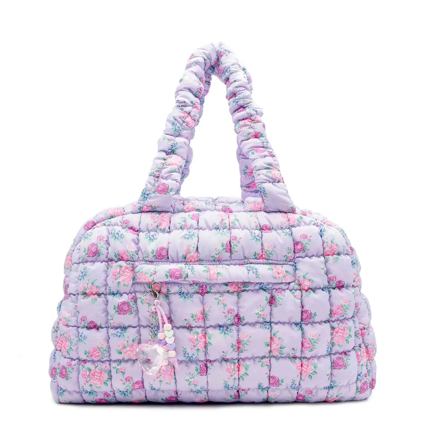 Orchid Floral Medium Duffle Bag With Heart Charms