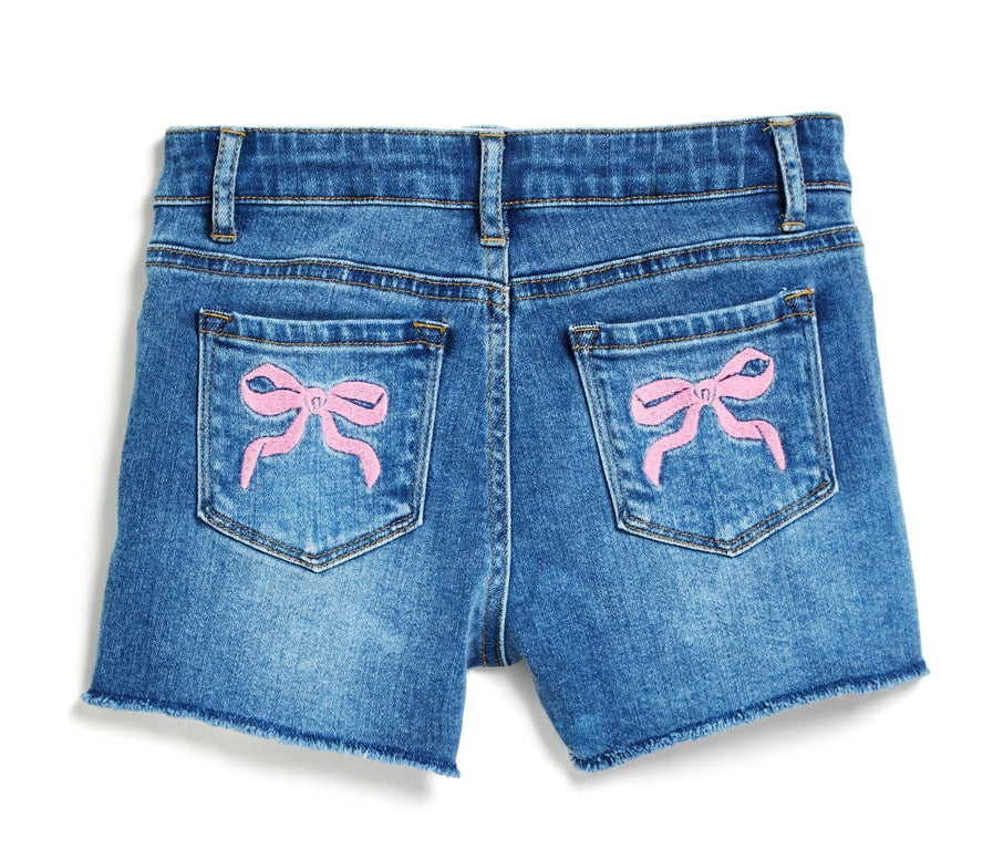 tween girls denim shorts with pink bows