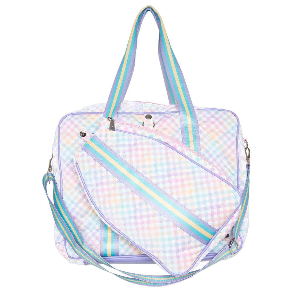 2pc Rainbow Gingham Tote & Pickleball Paddle Bag