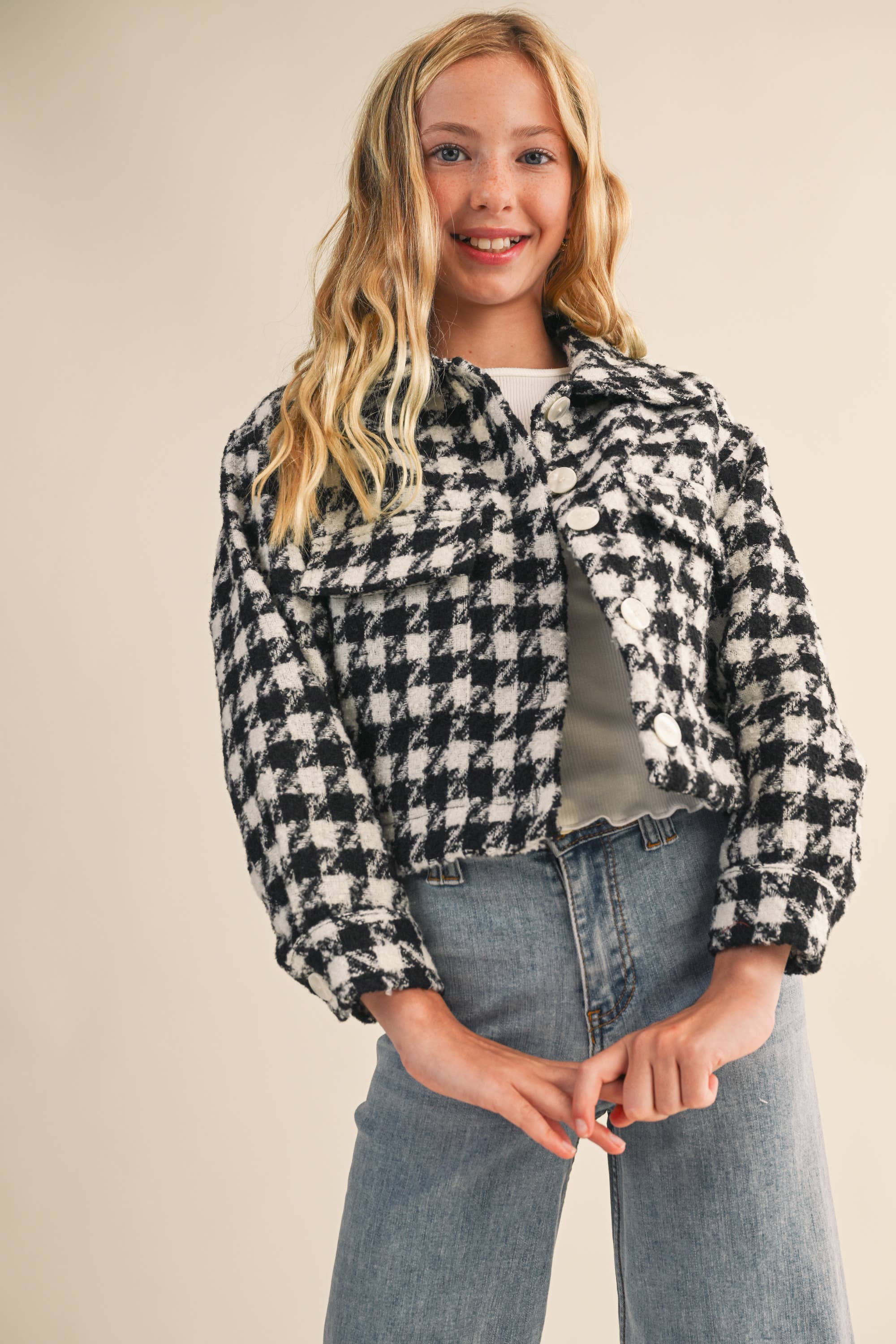 Heart & Arrow Tweed Houndstooth Cropped Jacket