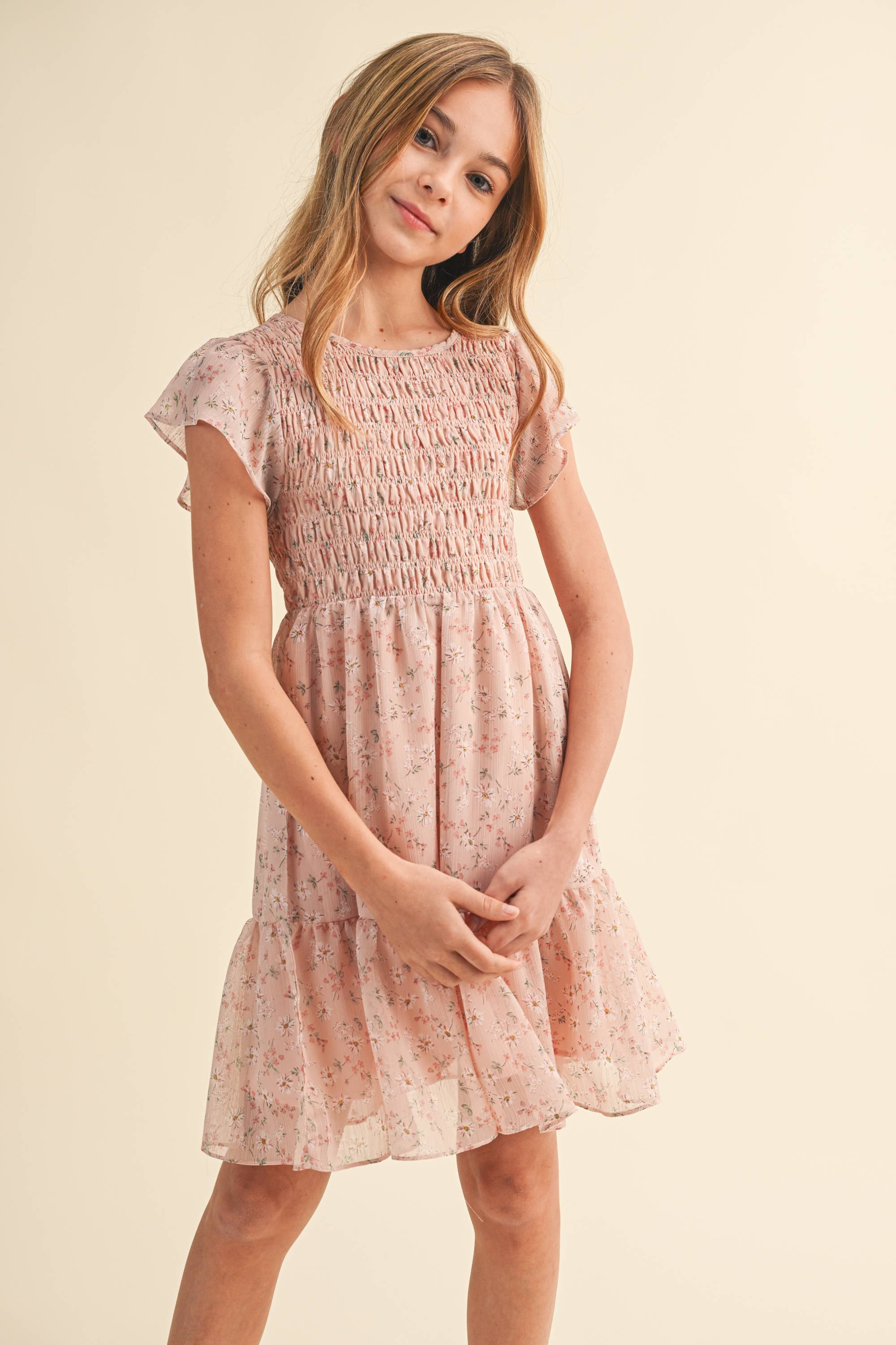 Heart & Arrow Tween Floral Smocked Dress