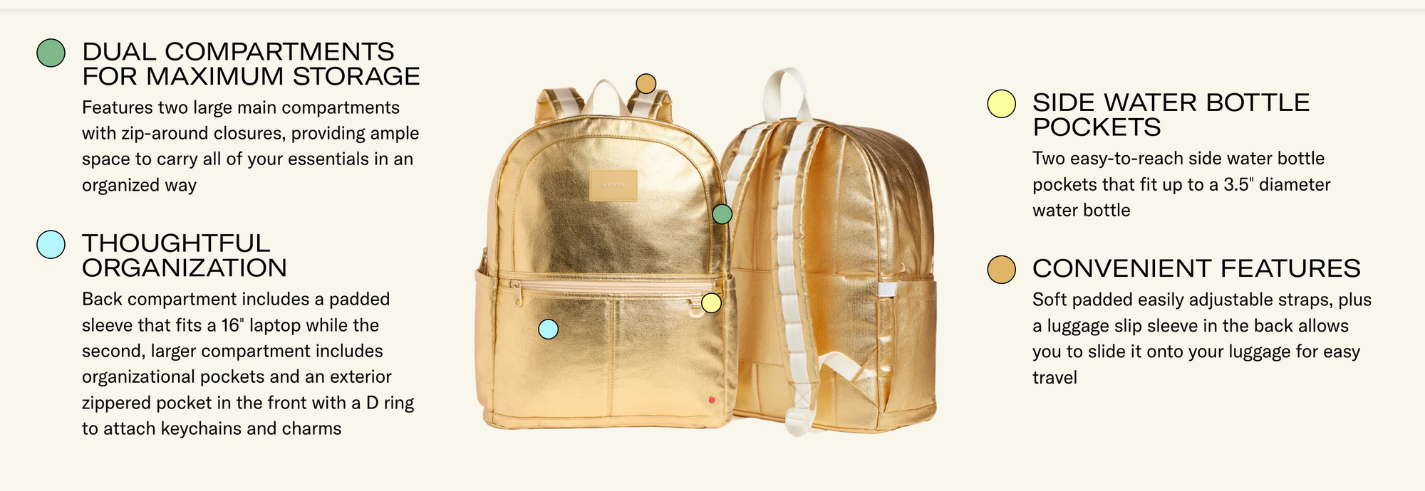 State Bags Kane Kids Double Pocket 16" Backpack - Metallic Gold