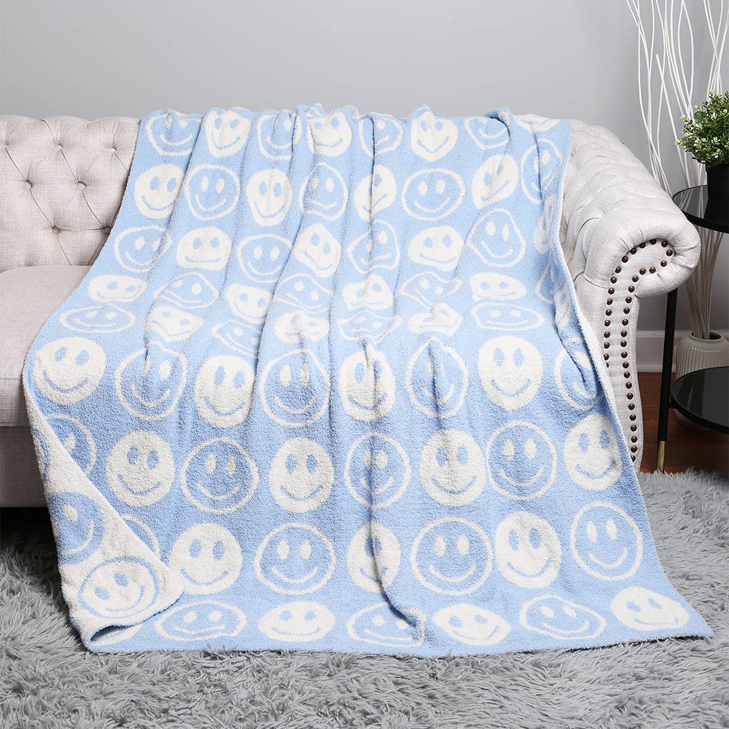 Happy Face Patterned Throw Blanket 50 X 60- Blue