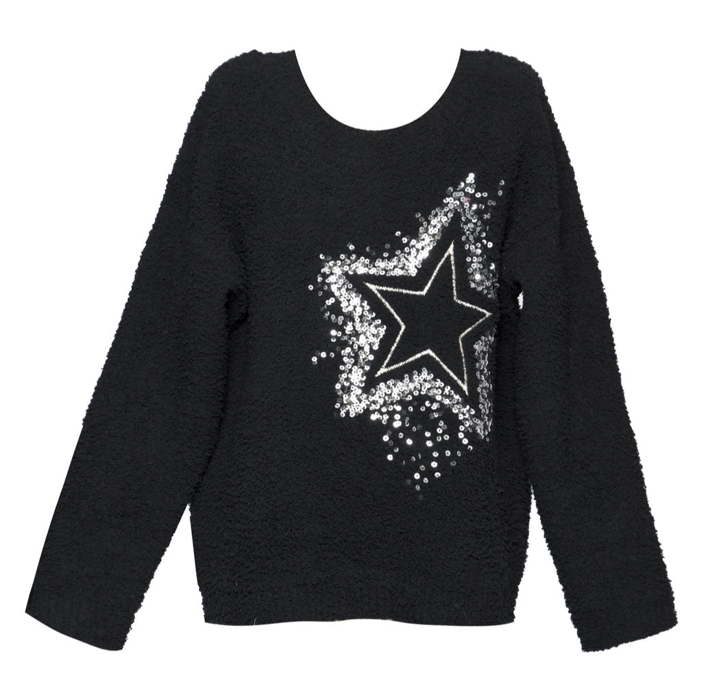 Hannah Banana Black With Silver Sequin Star Sweater