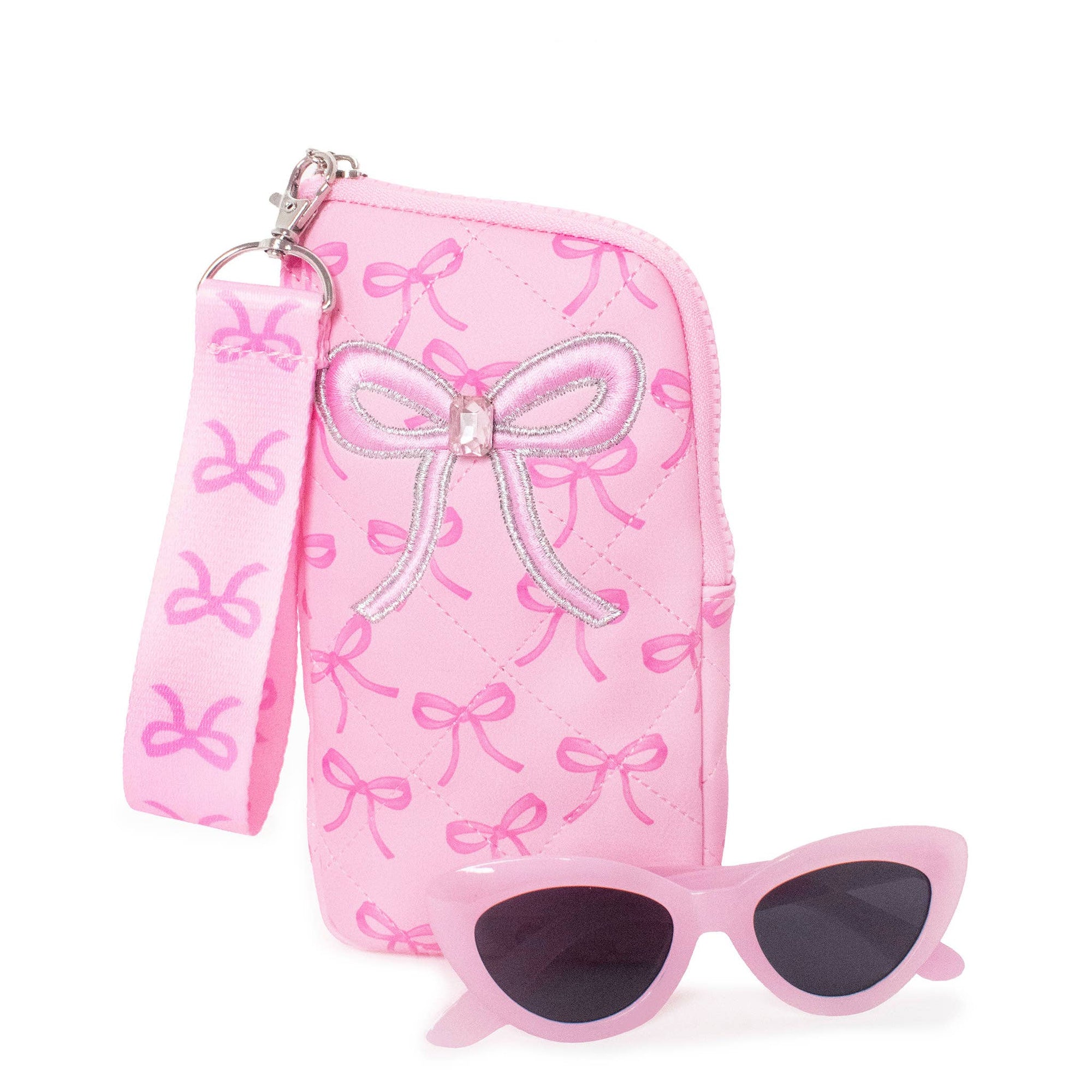 Wristlet Case and Sunglasses- Pink Bow