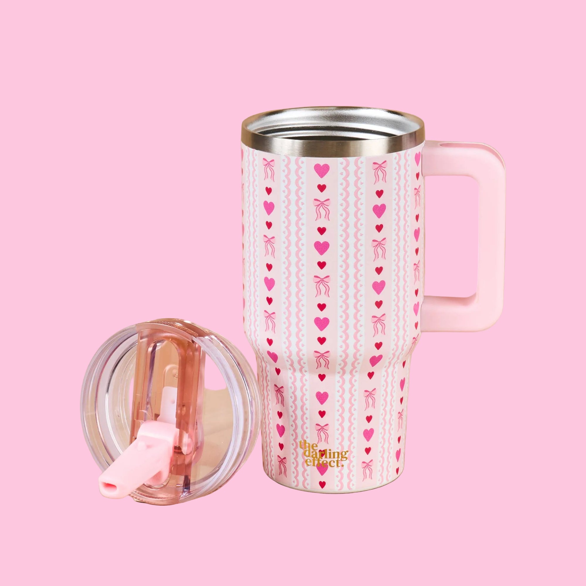 20 oz Flip Straw Spill Proof Tumbler-Hearts + Bows