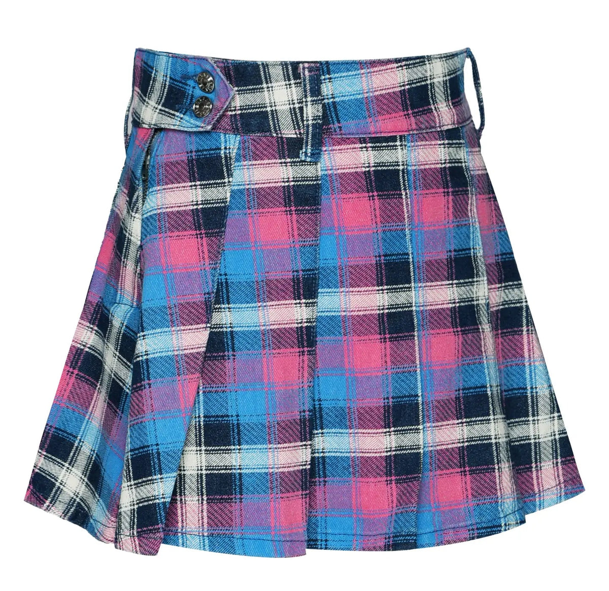 Hannah Banana Plaid Denim Pleated Skirt