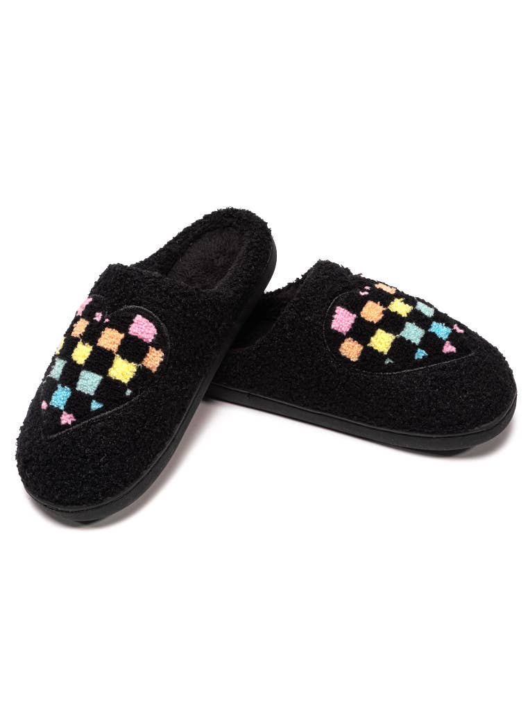 Living Royal Slippers -Black Checkered Heart