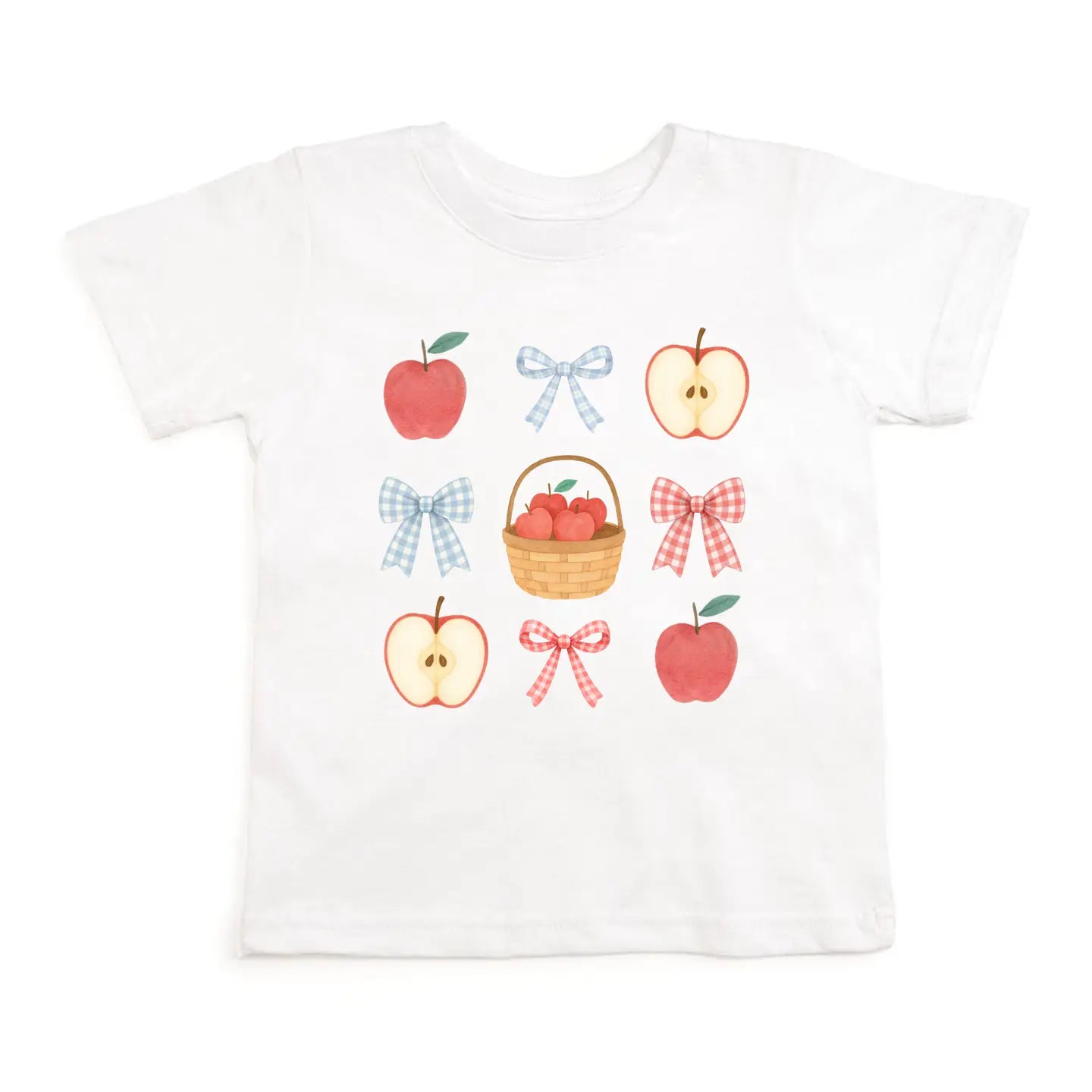 sweet wink girls white tshirt with blue bows and apples back to school first day of school theme