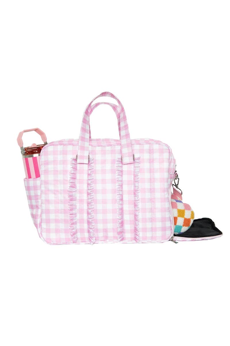 Pink Gingham Ruffle Duffle Bag