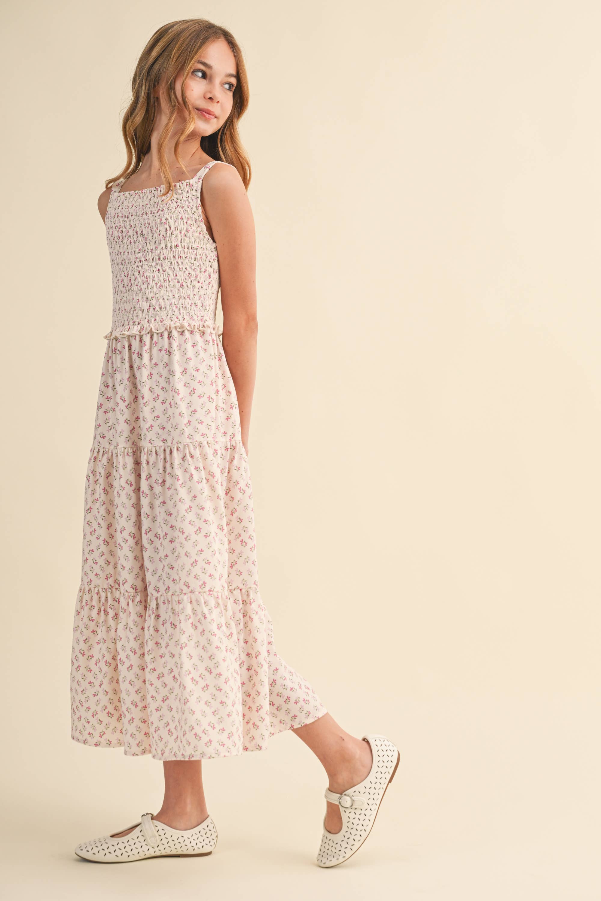 Heart & Arrow Tween Smocked Floral Midi Dress