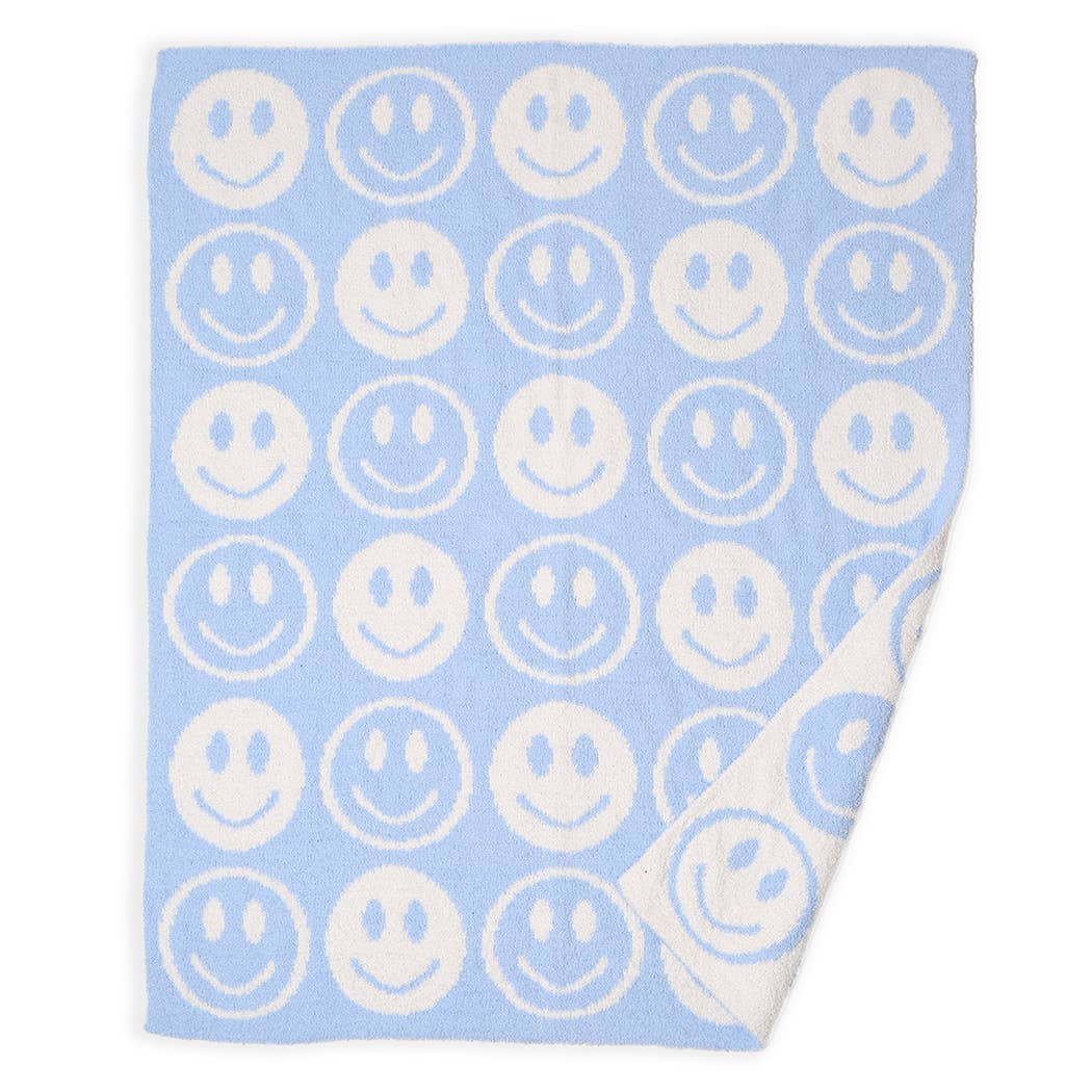 Happy Face Patterned Throw Blanket 50 X 60- Blue