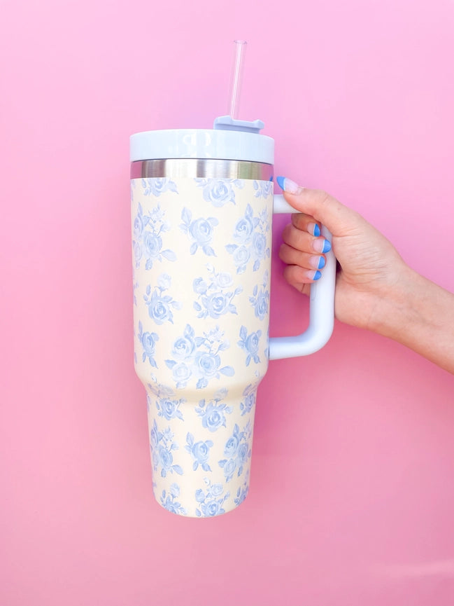 Cream & Blue Floral 40oz Tumbler
