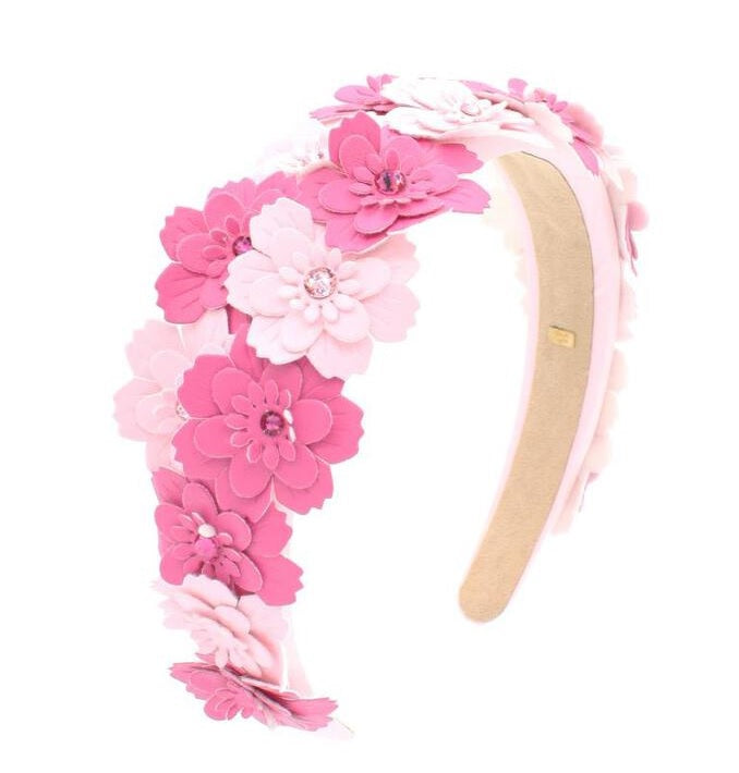 Bari Lynn 3d Leather Flower Headband- Pinks