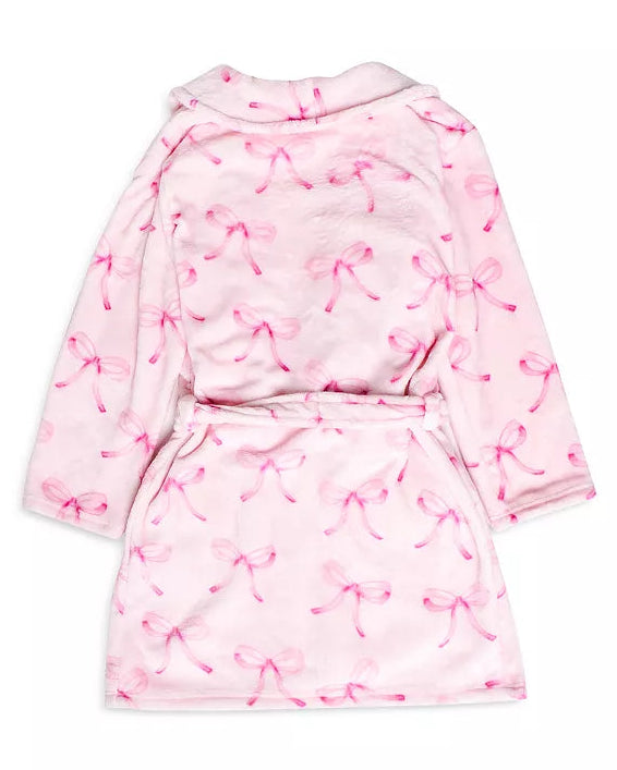 Girls pink bow fleece robe with plush fabric