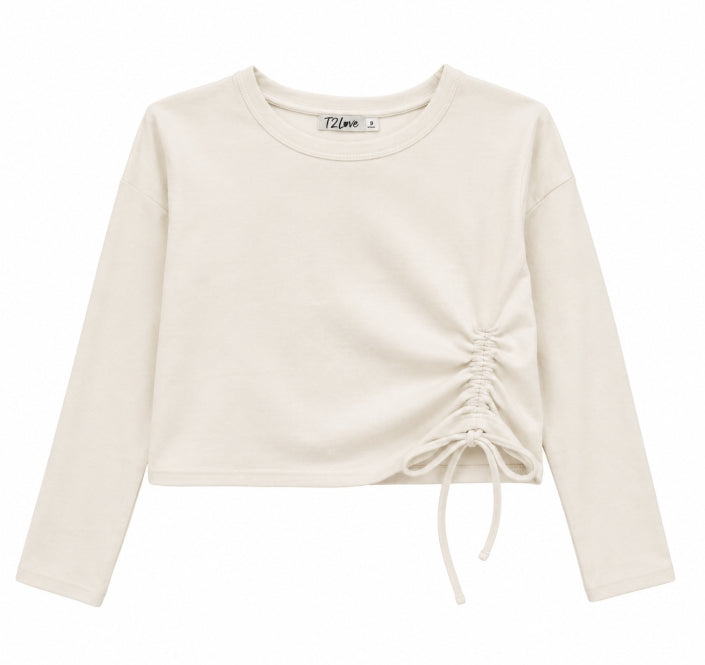 tween girls ivory tee with side cinching details