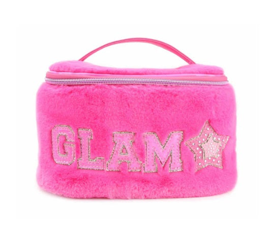 Glam Faux Fur Train Case- Hot Pink Glam