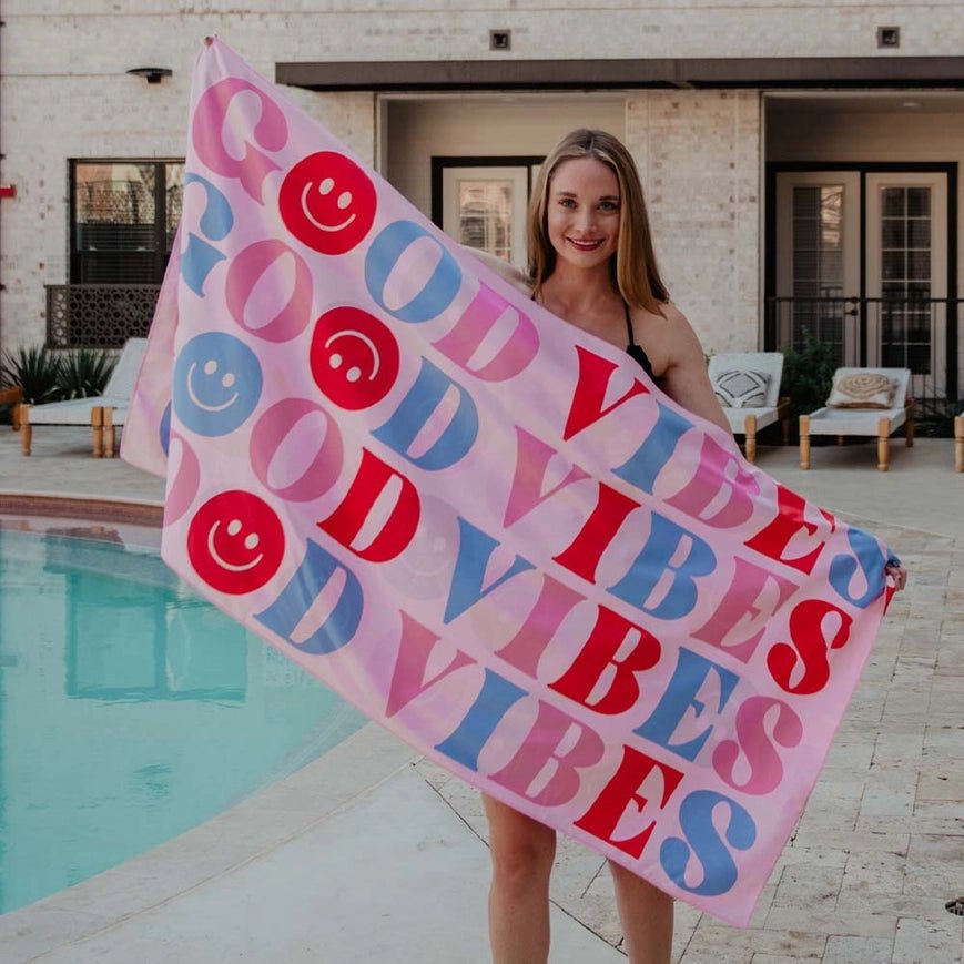 Good Vibes Quick Dry Jumbo Beach Towel & Bag - Everything But The PrincessKatydid