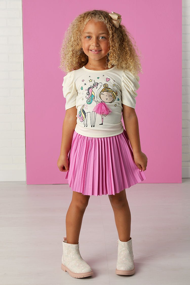 Hannah Banana Pleated Pleather Skirt - Pink - Everything But The PrincessBaby Sara