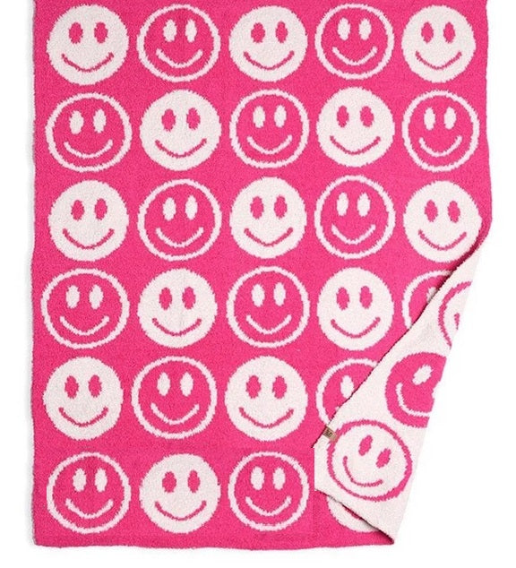 Happy Face Patterned Throw Blanket 50 X 60- Hot Pink