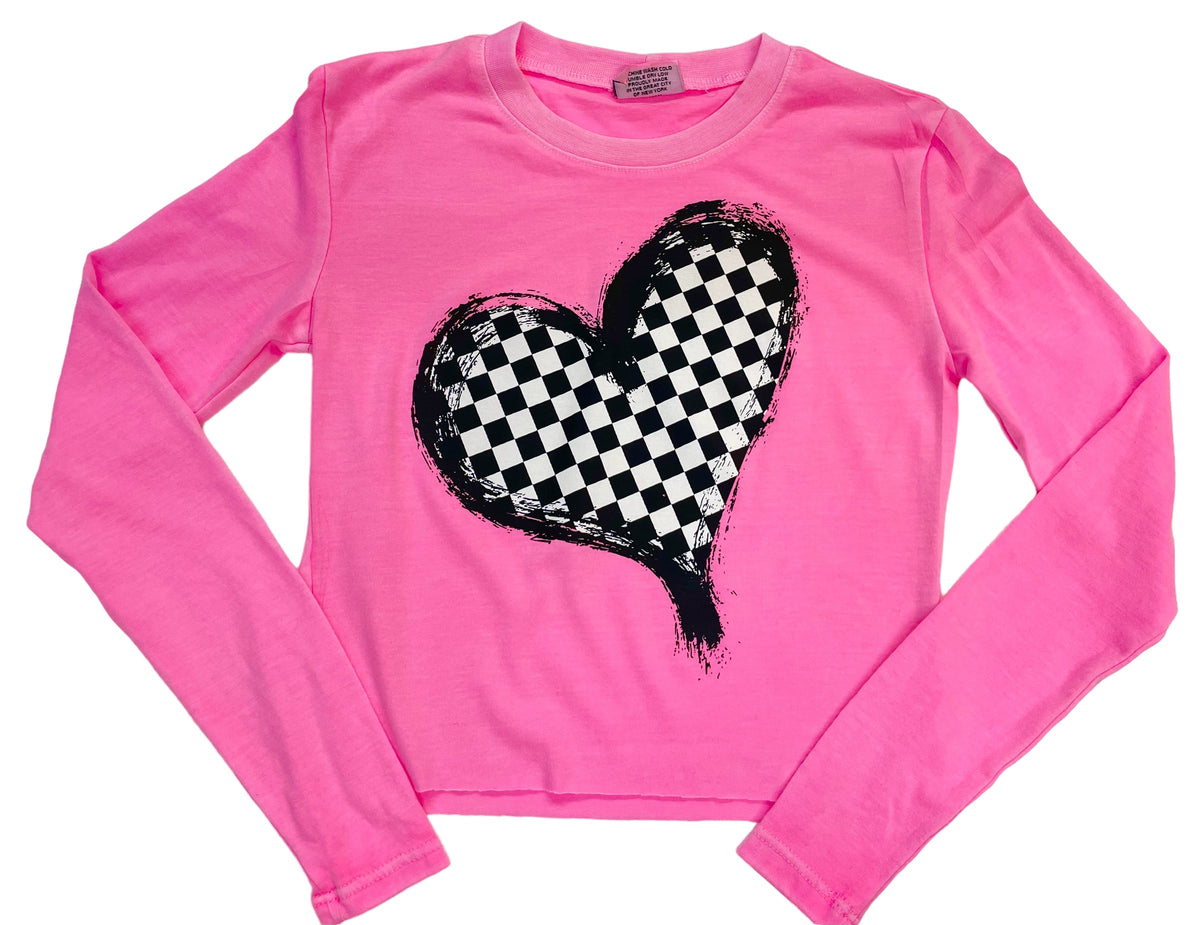 Firehouse Neon Pink Check Heart Tee