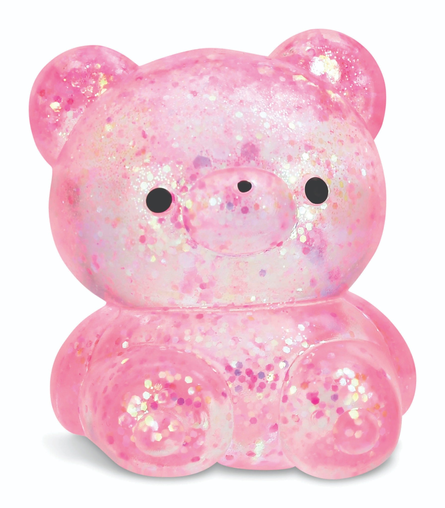 Pink glitter bear squeeze toy front product view