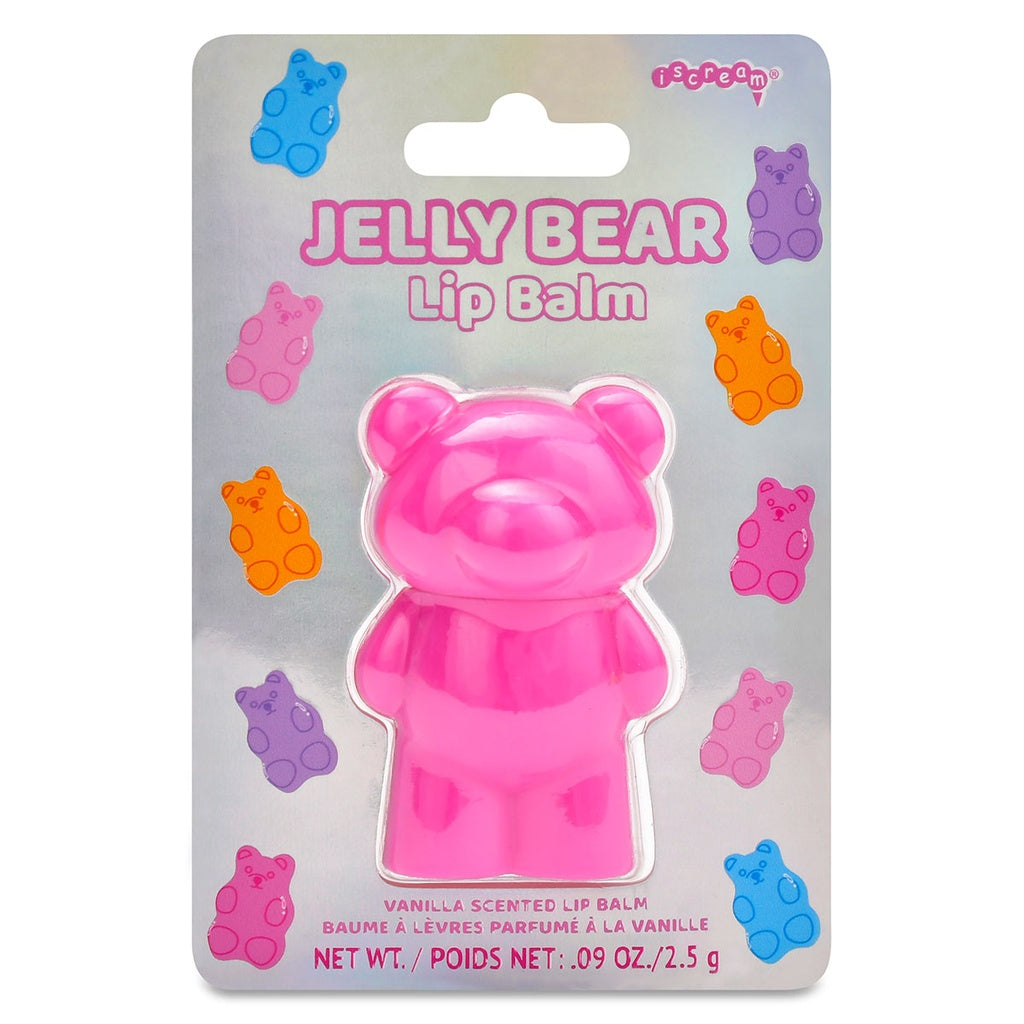 Iscream Jelly Bear Lip Balm in original colorful packaging, vanilla scented pink bear lip balm