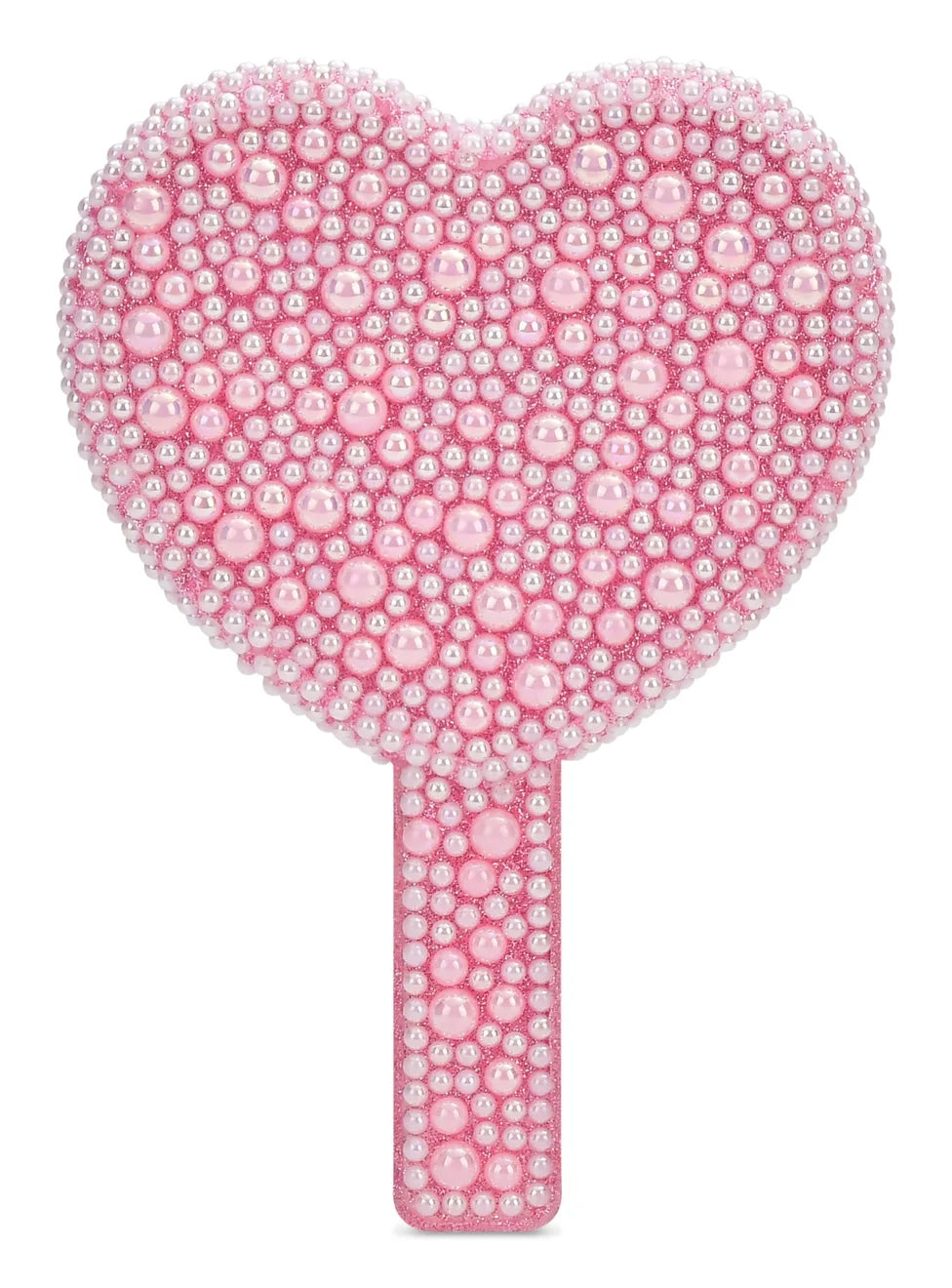 Iscream Pink Pearl heart-shaped handheld mirror with pearl-style accents on the back