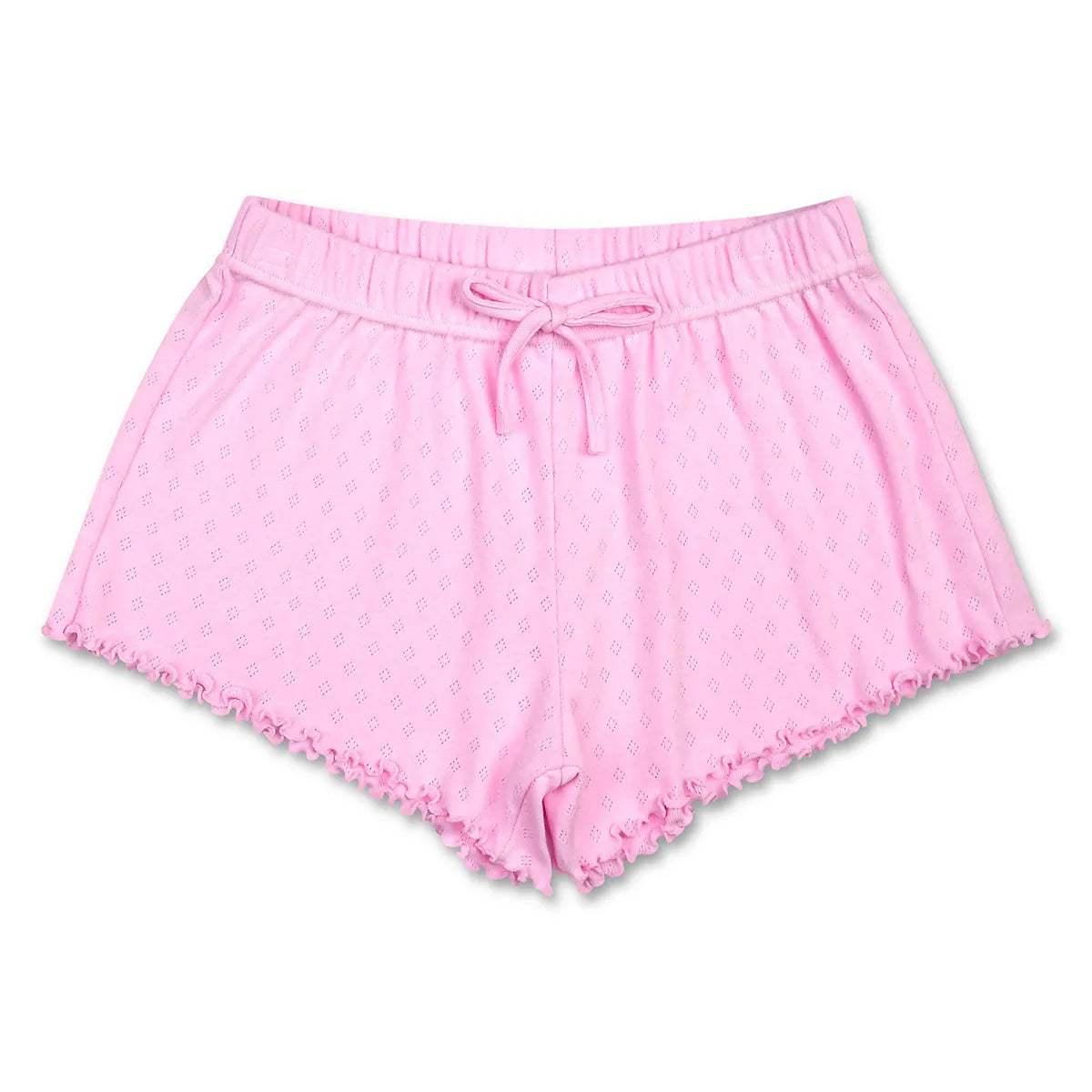 Iscream pink pointelle lounge shorts with drawstring waistband and lettuce-edge hems