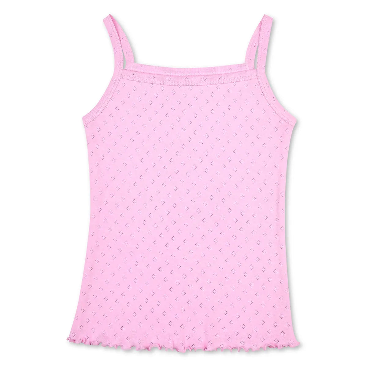 Iscream pink pointelle lounge tank with narrow straps and lettuce-edge hem