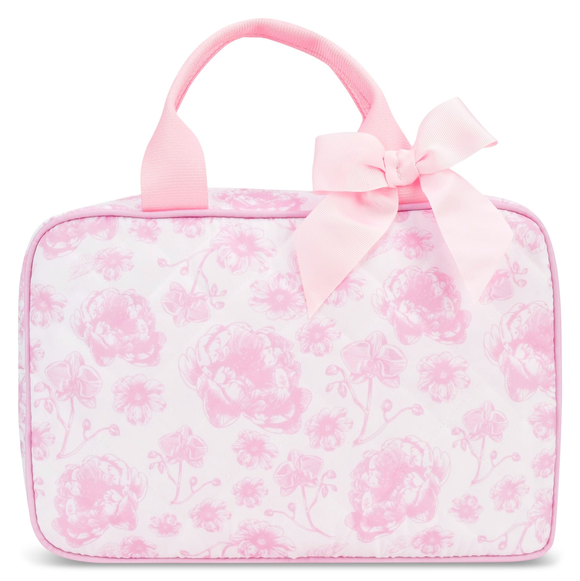 Iscream Pretty Pink Toile Large Cosmetic Bag front view with bow